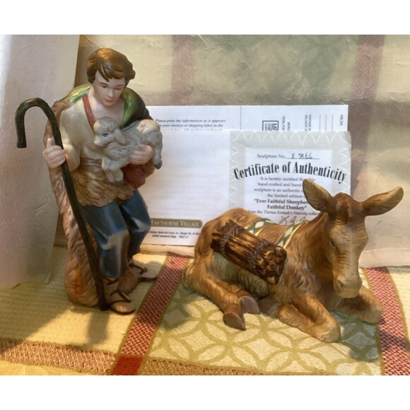 Hawthorne Village Donkey & Ever Faithful Sheep Herder Thomas Kinkade Nativity A2 - Picture 1 of 16